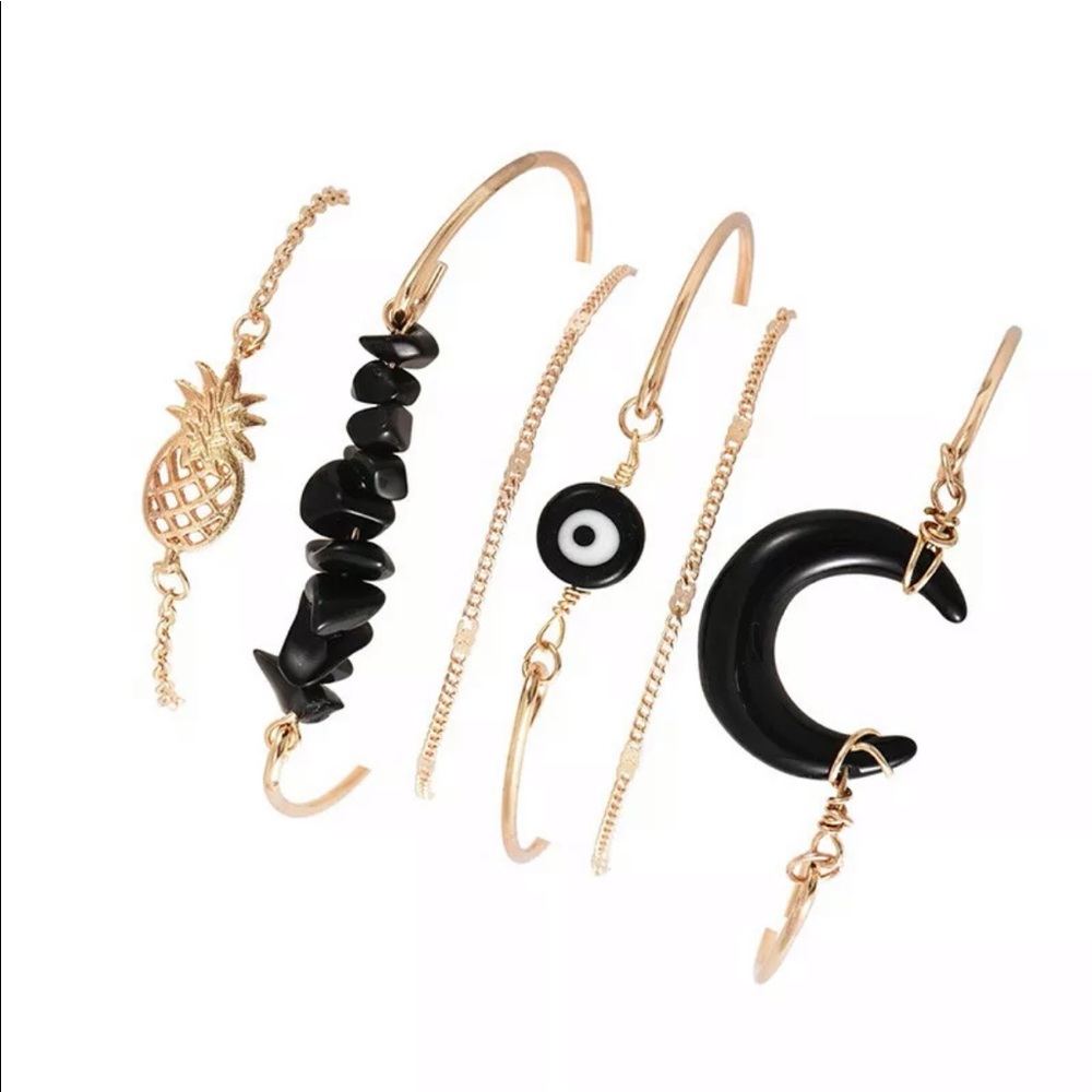 New Style✨ Black & Gold Evil Eye Bracelet Set 🧿 - Picture 2 of 7